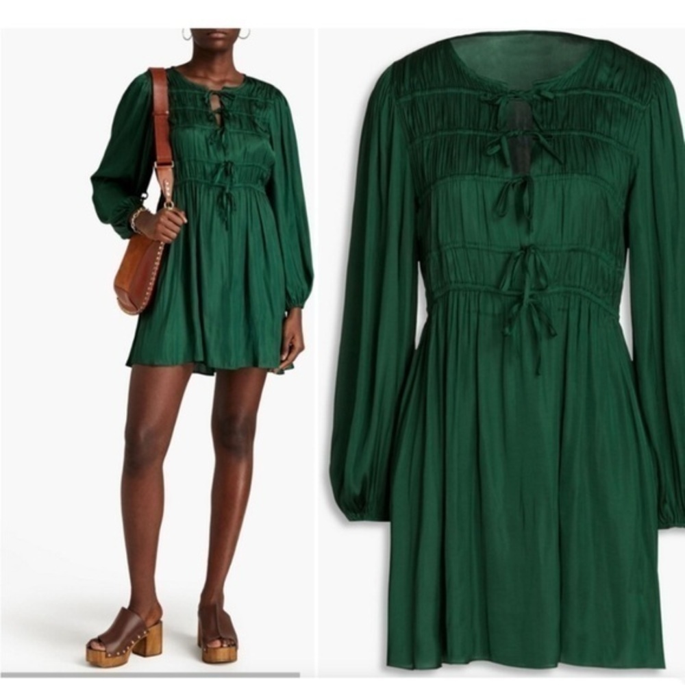 NWT Maje Dress Rinc Mini Front Tie in Satin Green